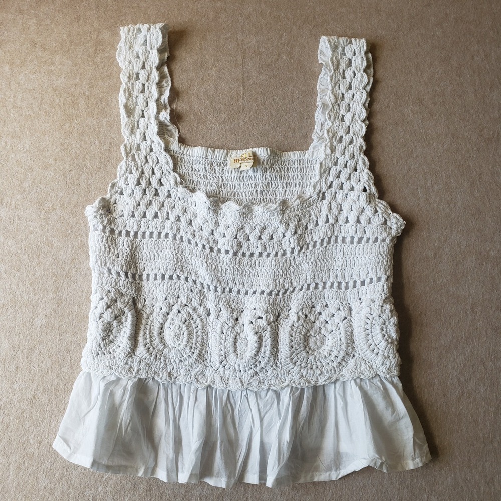 Granny Square Knit Tank Top‎ Sz S Crochet Boho Hippie Cottagecore Festival